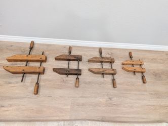 Vintage Jorgensen 16", 12"&10" Wood Adjustable Clamp Made in the USA lot of 4