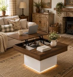 Lift Top Coffee Table with LED Light and Charging Station,  G-61