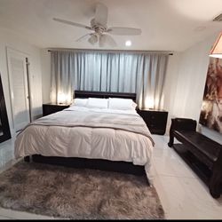 King Size Bed -Frame, Mattress , Night Stands And Bench 