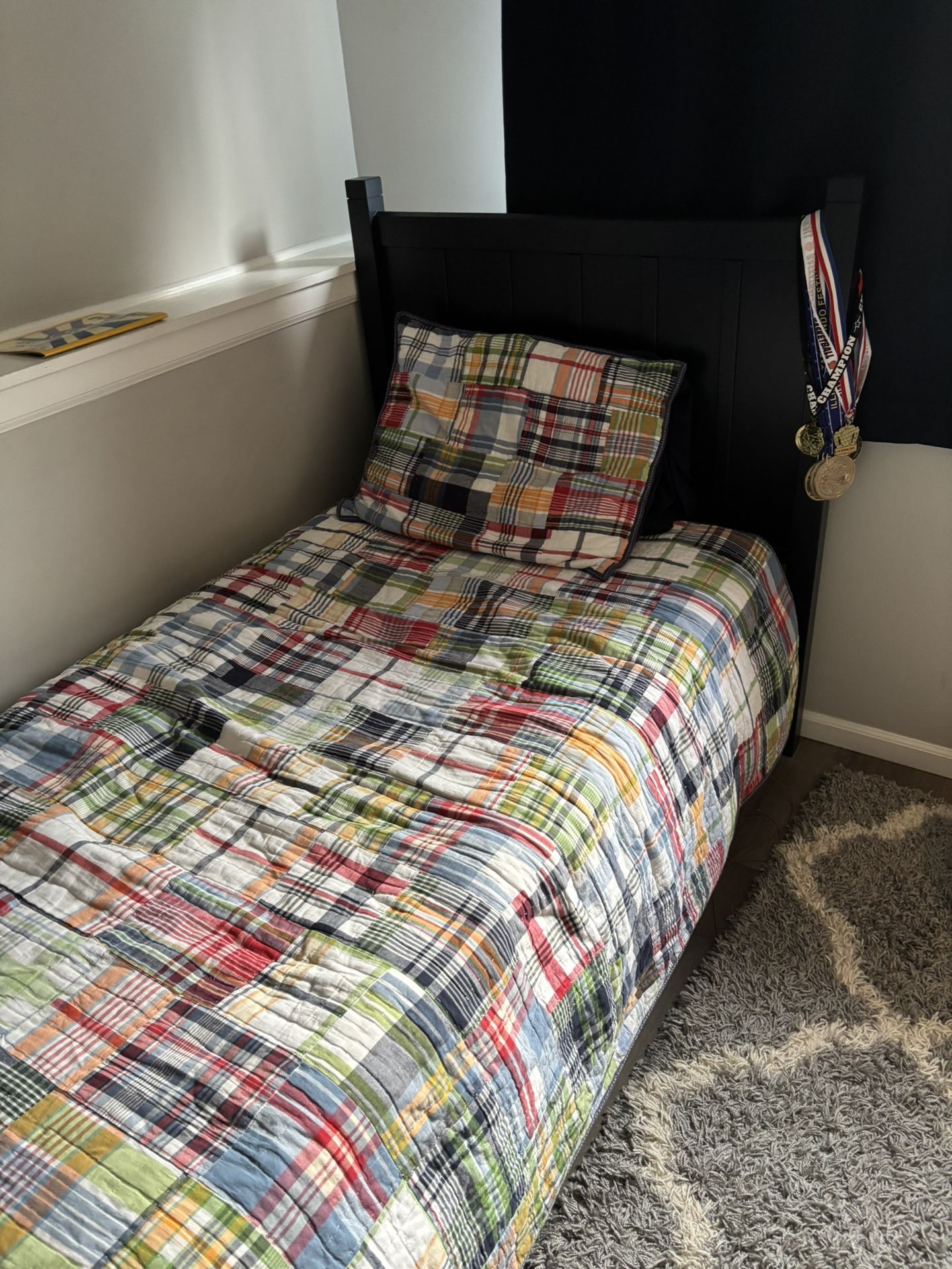 Navy blue twin size bed