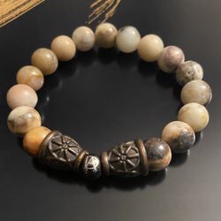 DeMarcus Alexan Brass Brown Amazonite Caps Bracelet 