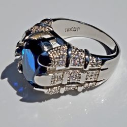 Men's White Gold Filled Blue Sapphire Ring Size 9