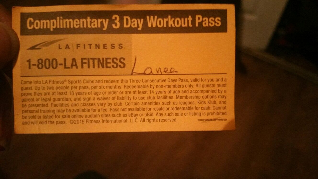 LA Fitness FREE Pass 3 Day Golden Ticket