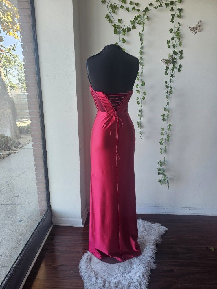 burgundy wine colored dresses Burgundy v neck satin lace long prom dress burgundy evening dress – shdress main image 0