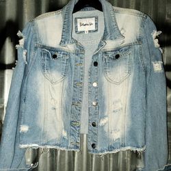 Between Us Distressed Women's Cropped Jean Jacket Size 1X