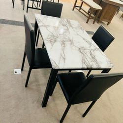 5Pc White Dining Table Set 