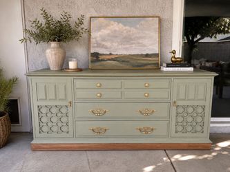 Beautiful sage green dresser with gold hardware