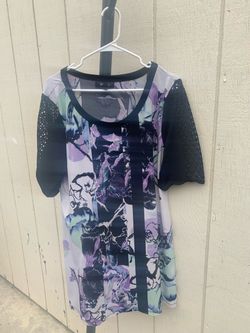 Floral Print Top with Lace Sleeves