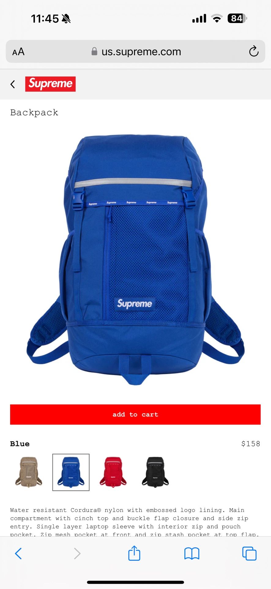 Supreme Backpack FW24 Blue