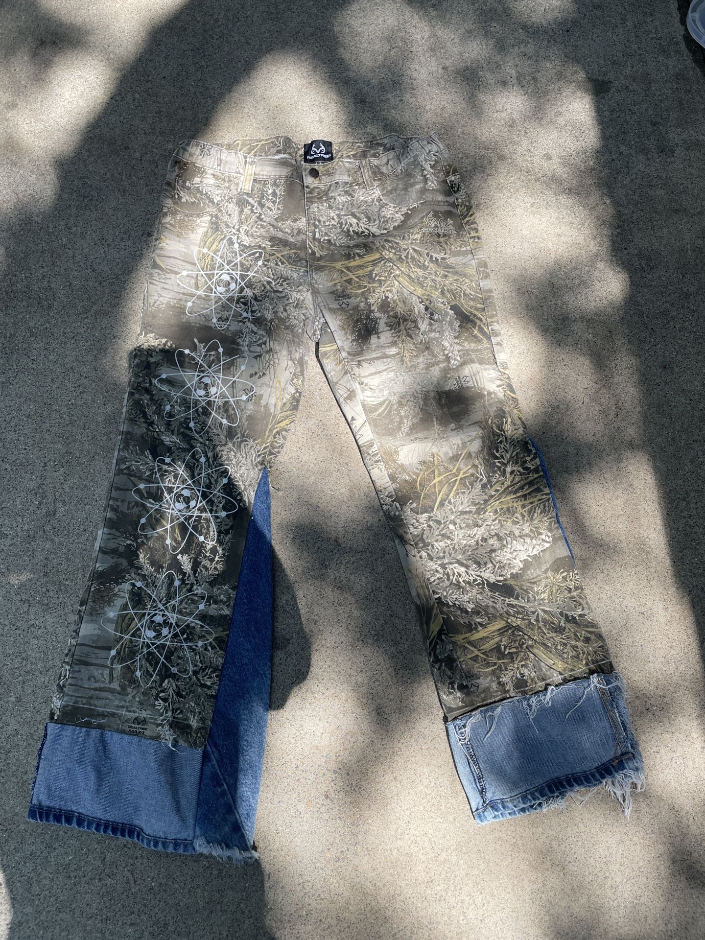 RealTree custom denim flared camo pants