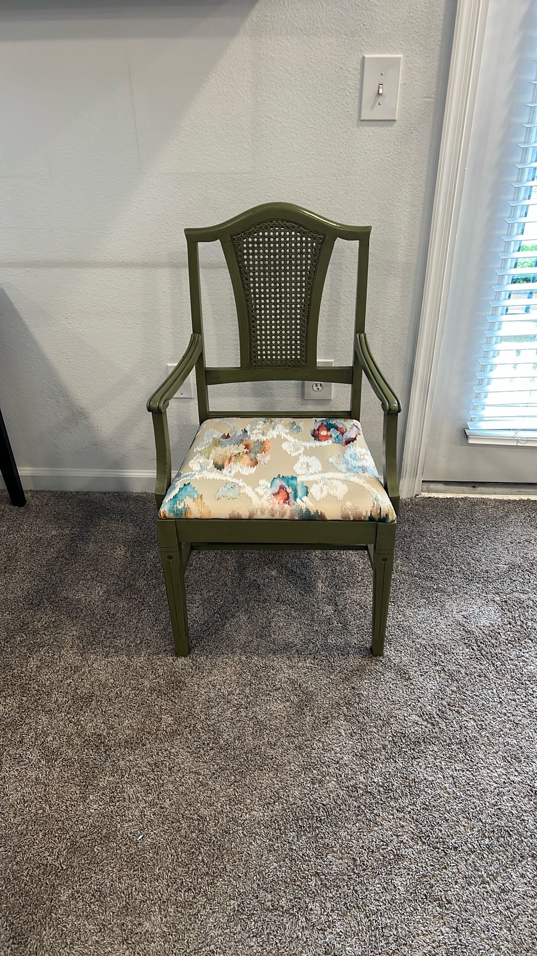 Vintage Olive Green Arm Chair Upholstered Seat
