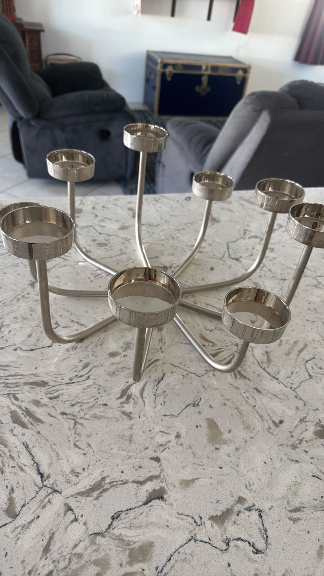 CRATE & BARREL CANDELABRA CENTERPIECE, HOLIDAY, WEDDING, Polished Nickel