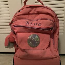 Pink Kipling Rolling Backpack Embroidered Kiara 