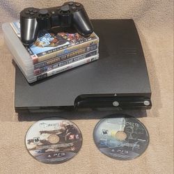 VERY CLEAN SONY PS3 SLIM VIDEO GAME BUNDLE w/6 GAMES * 120GB PLAYSTATION SYSTEM SETUP DISK DISC