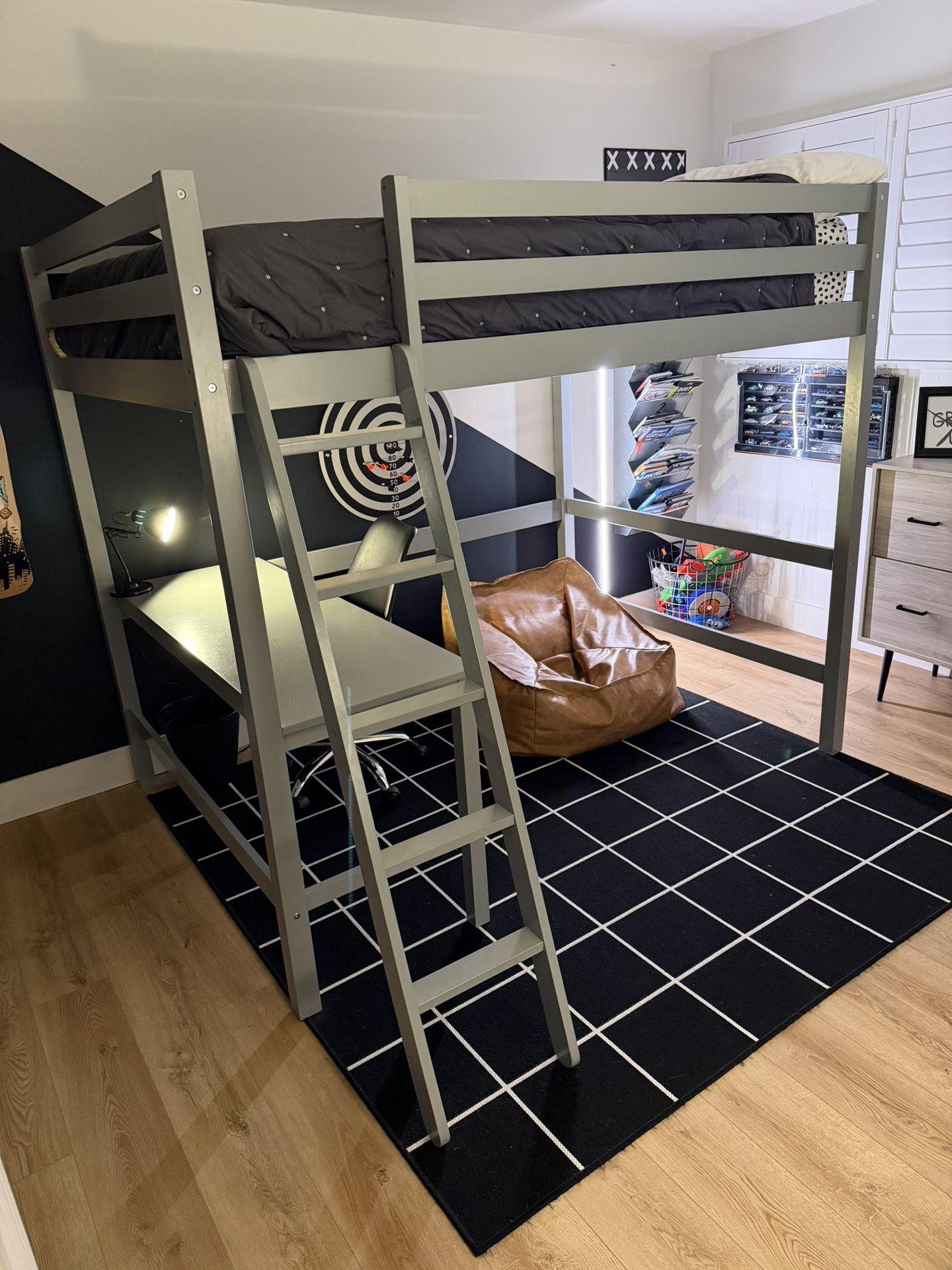 Grey Loft Bed w/ Integrated Desk