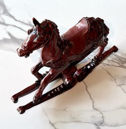Vintage-Style Carved Resin Rocking Horse Figurine 7” Ornate Scrollwork Base!
