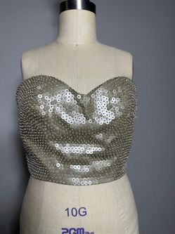 Bebe Strapless Sequin Bustier Top Womens XS Grey Olive Y2K