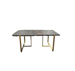 Vintage Black Dining Table Featuring a Gold Metal Base