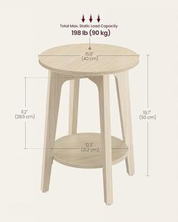MAEZO Collection - Side Table, 2-Tier Small Round End Table, Nightstand with Tapered Legs, Curved Transitions, for Small Spaces, Living Room, Bedroom,