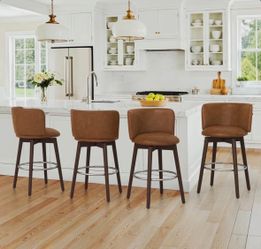 4X Brown 26” swivel faux leather barstool