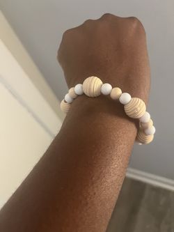 Handmade Natural Wood Beaded Stretch Bracelet