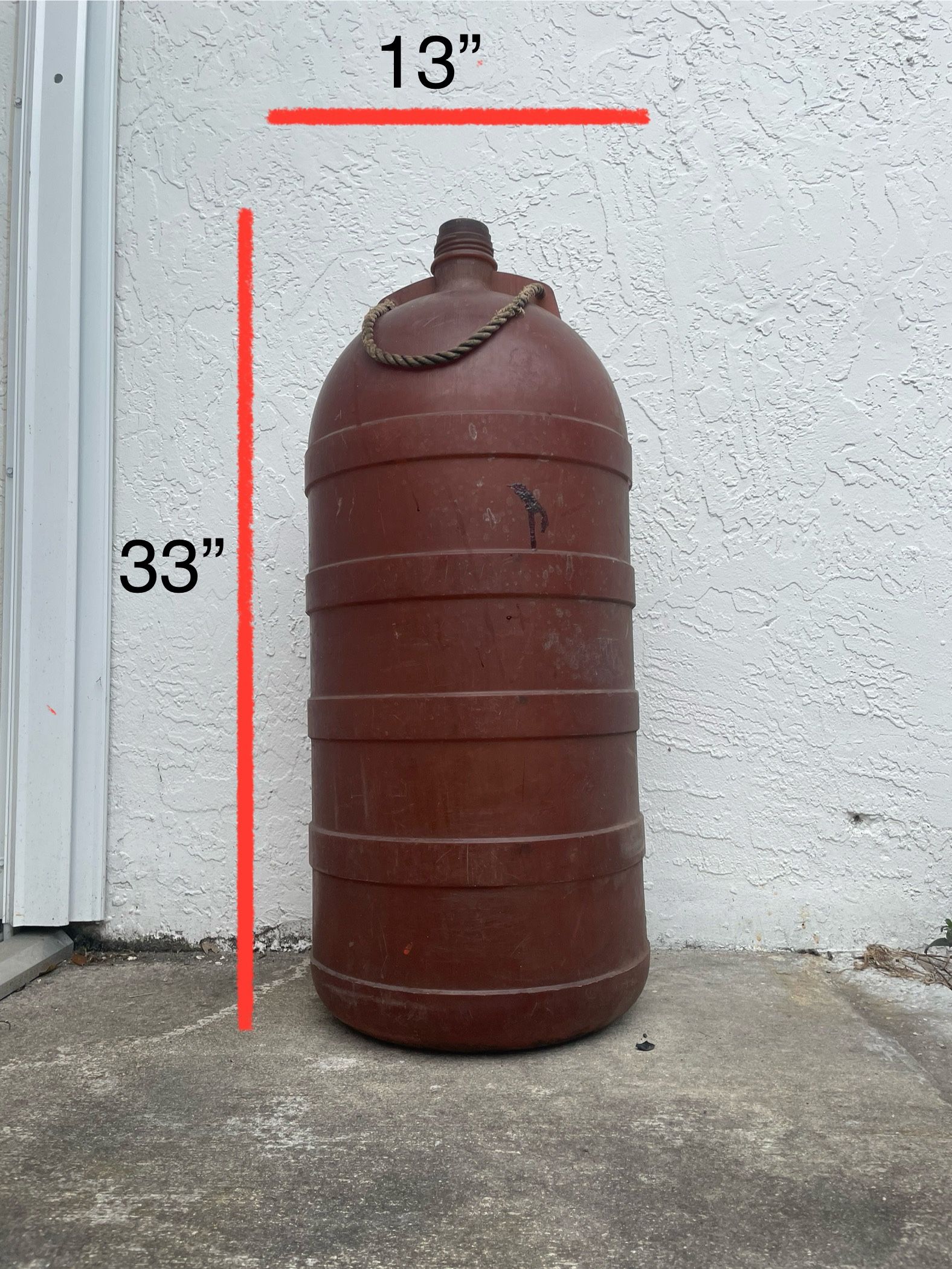 Vintage Antique Large Water Storage Bottle Brown Rope Corked