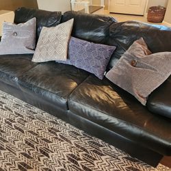 Top Grain Arizona Leather Black 3 Cushion Living room couch