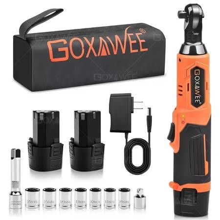 new 12V Electric Wrench Set, GOXAWEE 46N.m High Torque Ratchet, 400 RPM, 3/8"-1/4" Powerful Rotary Tool With 2 Batteries, Variable Speed And 10 Socket