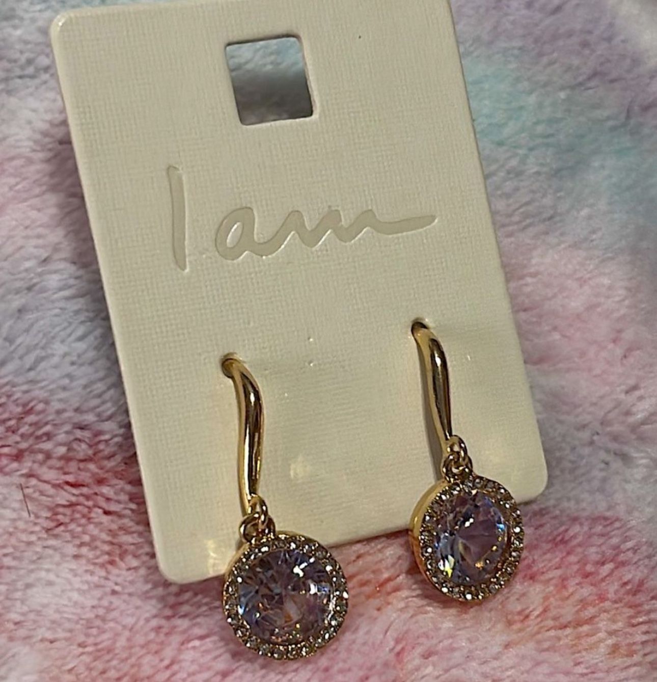 I Am - Diamond-Shaped CZ in Gold Dangle Earrings