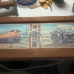 Vintage Art Print Of  2 Different Time Dictated Train Engines