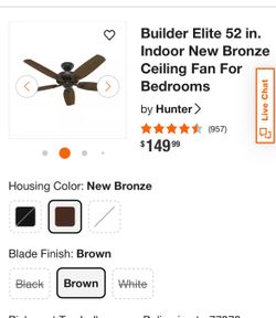 Builder Elite 52 in. Indoor New Bronze Ceiling Fan For Bedrooms