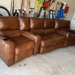 4 Recliners Excellent Condition Top Grain Leather Sectional 
