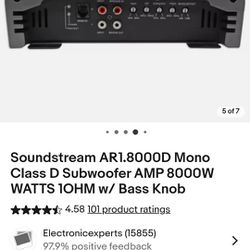 Soundstream 8000 Watt 1ohm Stable 1 Channel Mono Block Car Amp