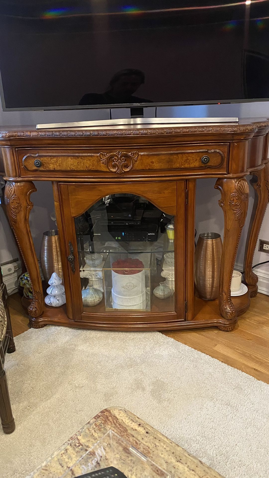 Wooden Tv Stand With Shelf And Drawer