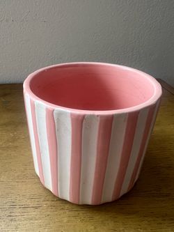 Pink and White Striped Ceramic Planter