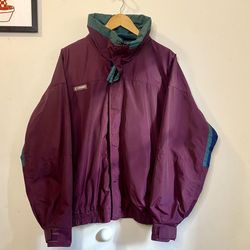 Vintage 1980s dark purple green and blue Columbia sportswear jacket size XL