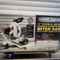 Chicago Electric 12-in Double Sliding Compound Miter Saw With Laser Guide System. Item 69684