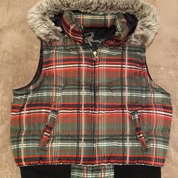 Womens JRs Juniors Red Fox Zip Up Hooded Puffer Vest Jacket Coat. Sz XL/XLarge