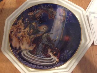 Royal Doulton Crystal Dragon collectors plate with stand