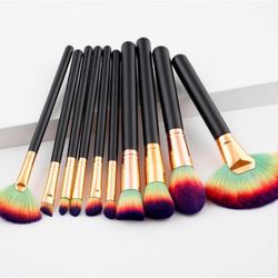 10 Piece Ombre Rainbow Makeup Brush Set 