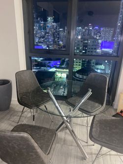 Brand New Glass Table W/ 4 Grey Chairs 