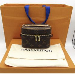 Auth LOUIS VUITTON M44936 Nice Nano Monogram Vanity Pouch Brown Hand Bag