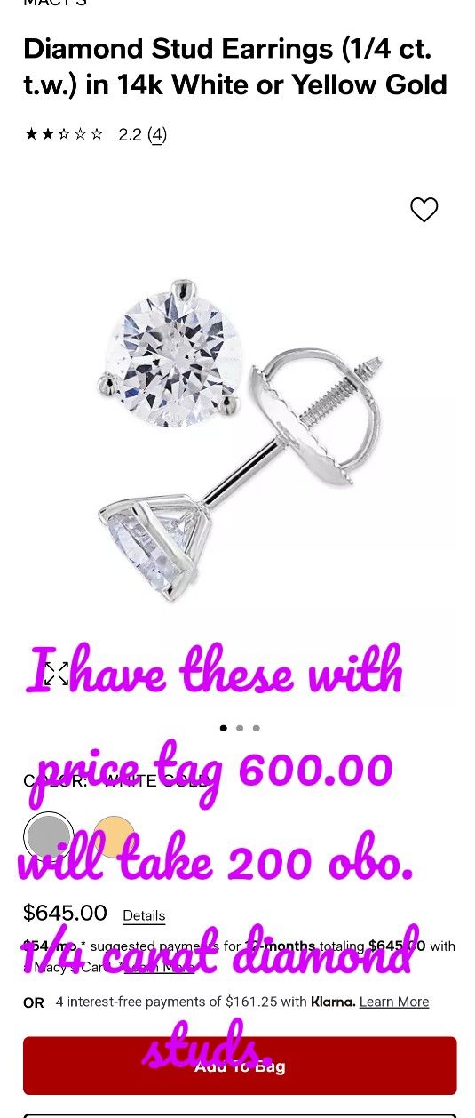 Diamond Studs 1/4 Carat Diamond White Gold