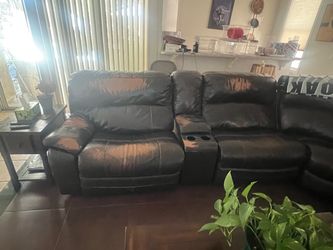 Dark Brown Leather Reclining Sectional Sofa