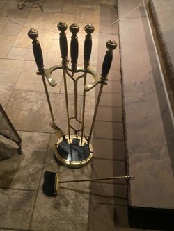 Brass Fireplace Tool Set with Stand