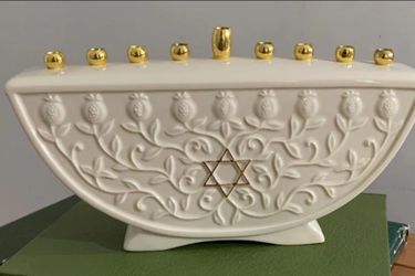 Porcelain Hanukkah Menorah with Gold Accents