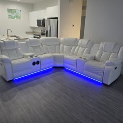 POWER RECLINING SECTIONAL SOFA WITH LED LIGHTS, SPEAKERS, USB PORTS, CUPHOLDERS AND STORAGE