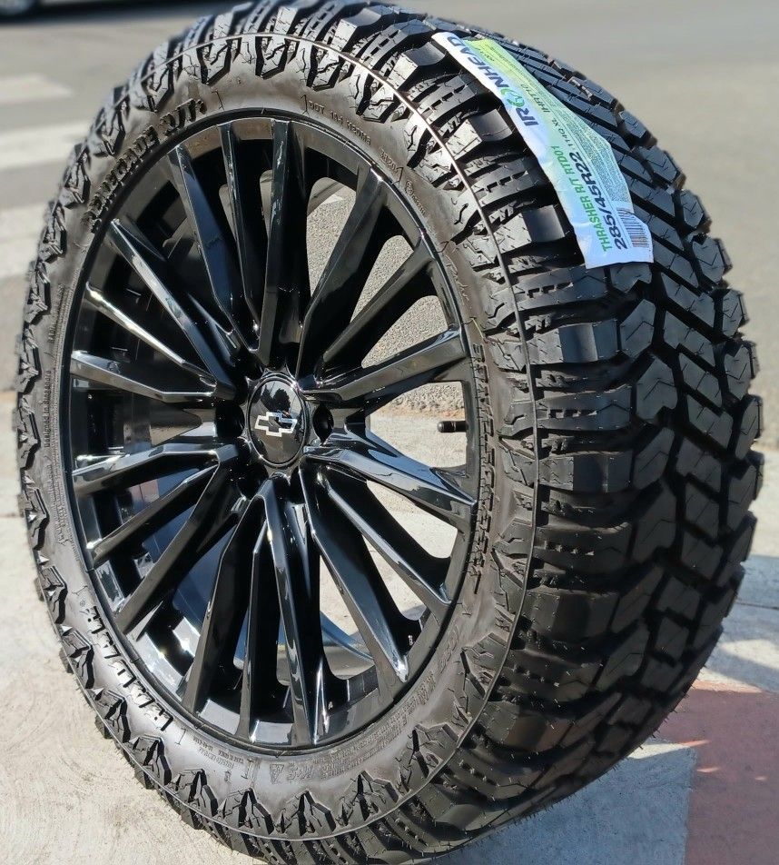 22" Chevy Silverado GMC Sierra Replica Wheels & Tires OFF-ROAD Tahoe Suburban Escalade Yukon Ram Tundra Titan Rims Rines Llantas.. Setof4 