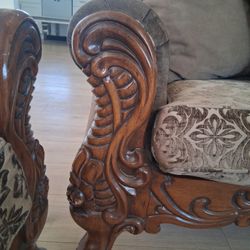 Vintage Victorian Style Carved Wood Loveseat Sofa