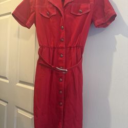 Melissa Petites Collection Belted Dress Size 4 Red Style Office Party Wear